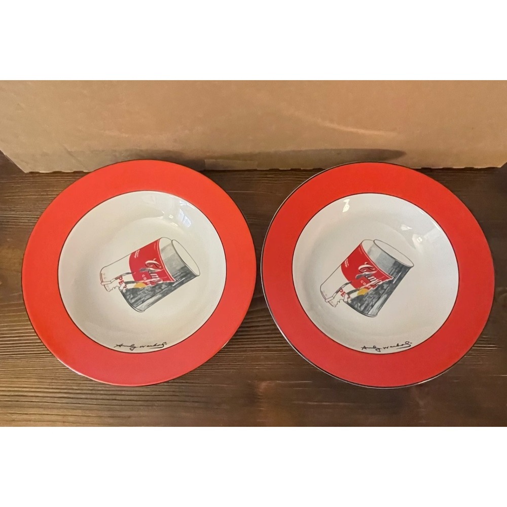 Vintage Set of 2 Andy Warhol Campbell's Soup Can 9" Porcelain Bowls by Block Art